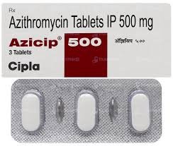 "Azicip 500 Tablet (Azithromycin 500mg) antibiotic medicine used for bacterial infections, available in tablet form."
